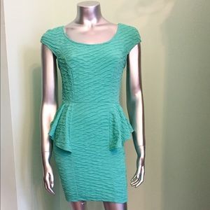 Aqua textured knit peplum dress